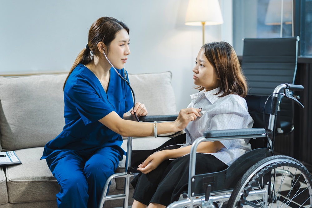 Concept of caring for the disabled nurses help patients during